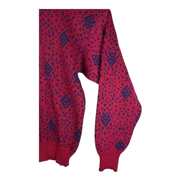 Vintage Wrangler Retro Sweater Mens L Red Geometric Crew Knit USA Made Pullover - Picture 9 of 14